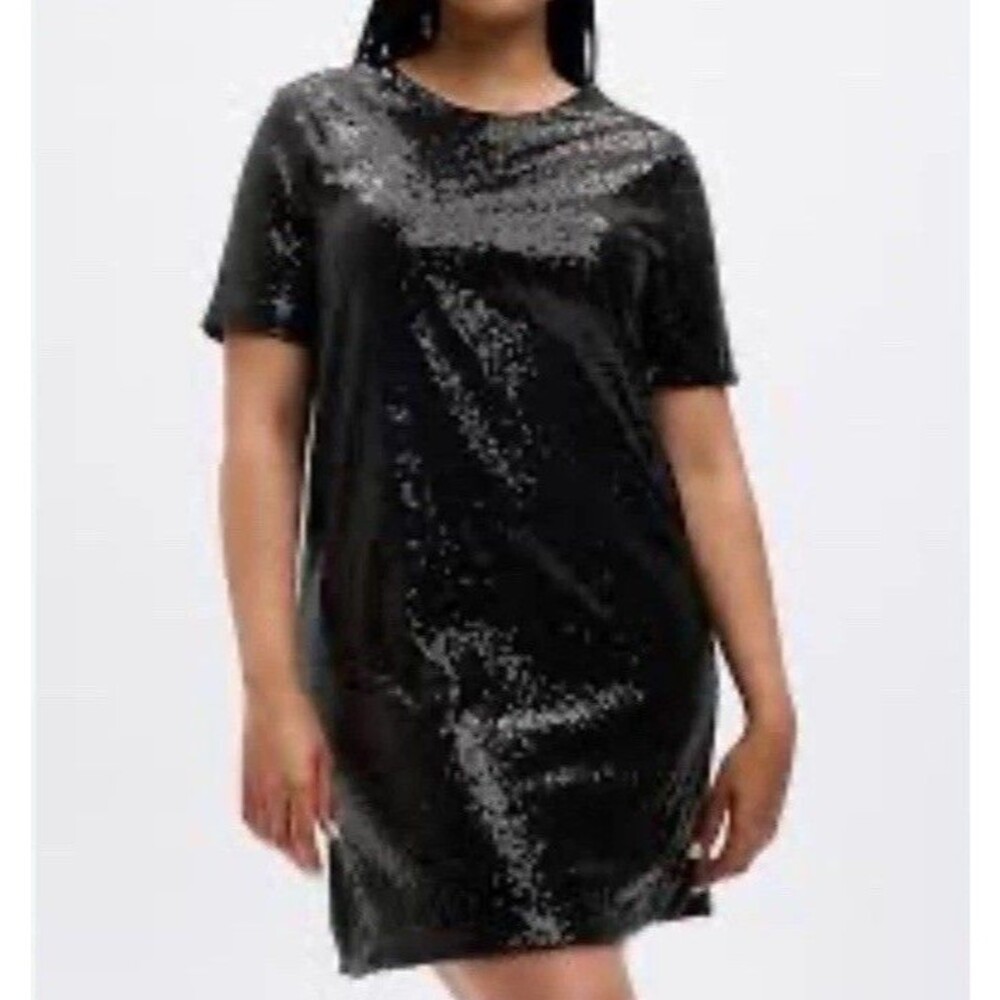 Gap Black Recycled Sequin MiniParty Cocktail Little Black Dress Glam Size XXL
